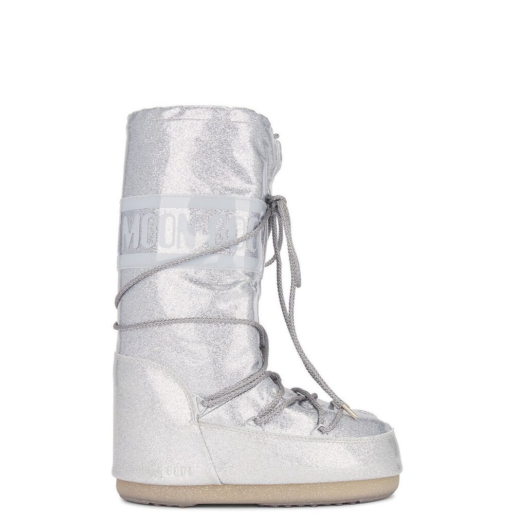 MOON BOOT Icon Glitter Boots Silver Metallic Snow 35/38 NWT $355